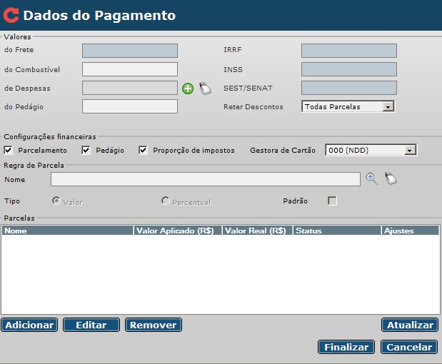 6.1.1.8. Pagamento Operação de Transporte Padrão Neste procedimento do processo de cadastro de uma Operação de Transporte, o usuário deverá prestar as informações competentes ao pagamento.