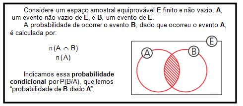 Vamos esquematizar a situação no diagrama a seguir, em que B é o evento formado pelos números maiores que 4 do espaço amostral E.