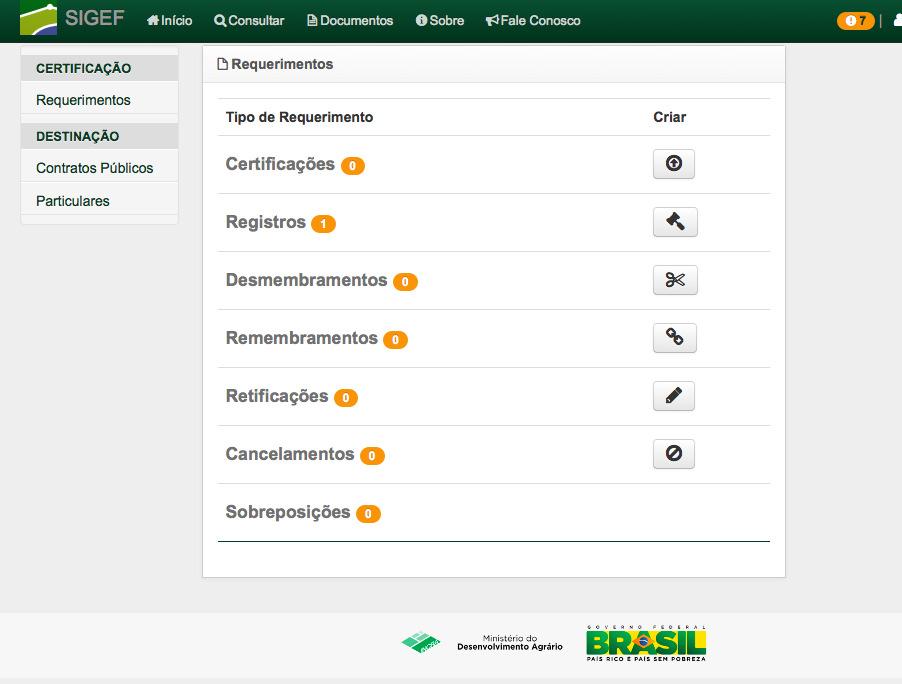 Certificação com o SIGEF Painel de Requerimentos relativos à Certificação: Norma