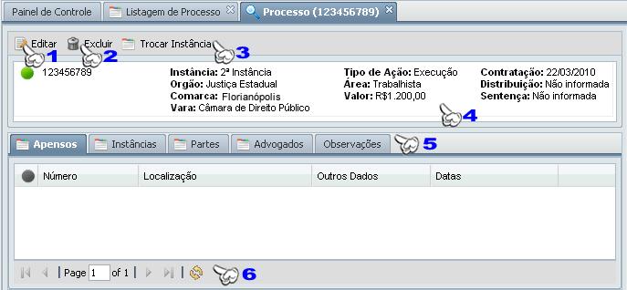 Para editar um processo é necessário ir à listagem de processos pelo seguinte caminho: no menu principal, Processo >> Listar Processos, e depois clicar sobre o ícone no processo que se deseja alterar