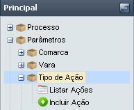 11. Tipo de Ação Para cadastrar, editar, listar e excluir um tipo de ação, acesse o caminho Parâmetros >> Tipo de Ação e clique sobre o ícone para exibir os submenus.