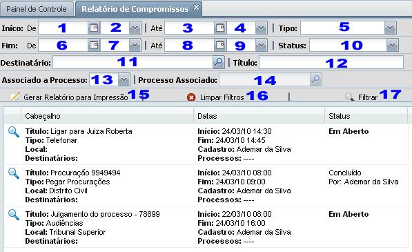 do processo. Observações de um Compromisso Exibe as observações já cadastradas ao compromisso e permiti que se cadastre mais informações também. 17.