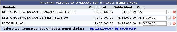 (Não Proporcional): Será necessário que o usuário especifique manualmente o valor de cada unidade afetada pelo termo;