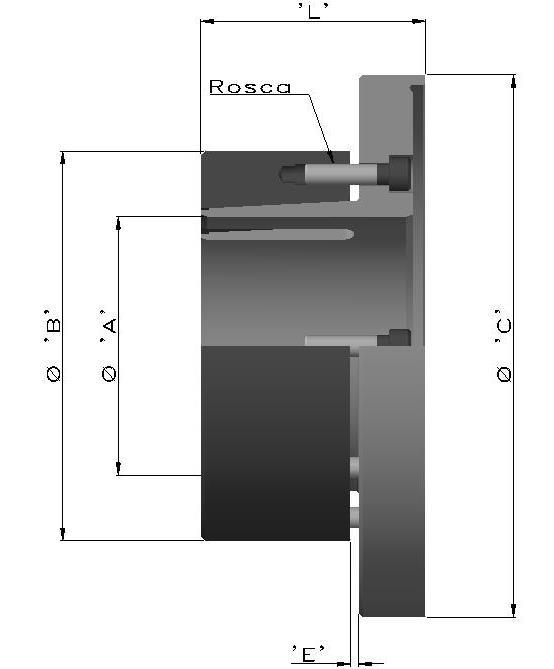 5.2 Aplicação de Cubos com Buchas Cônicas: Dimensões Gerais TAM A B C D L Rosca Aperto N*m 402 31.0 51.0 2.0 -- 49.0 M4 2.0 404 41.0 69.0 2.0 -- 66.0 M5 4.0 602 72.0 116.0 3.0 127.0 100.0 M8 14.