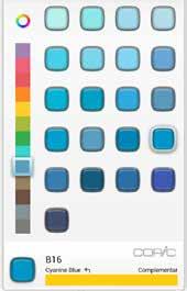 Se estiver no painel Círculo de cores, toque para mudar para a Biblioteca de cores da Copic. Para acessar diferentes paletas de cores, toque e arraste o controle deslizante.