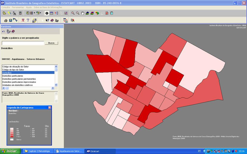 Figura 02 Mapa de localização de setores censitários do IBGE (2000) da área urbana do Município de Aquidauana/MS.