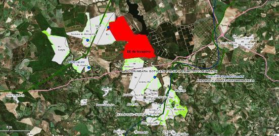 Localização Lat -22.246604 long -47.887277 (limite com a EE de Itirapina) Figura 5: Localização da Fazenda Siriema II, em relação a suas áreas protegidas vizinhas (Estação ecológica de Itirapina).
