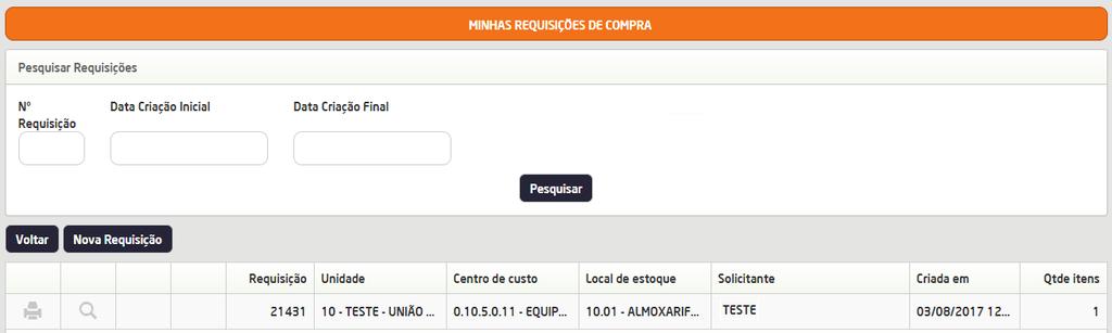PÁGINA 8 DE 17 Importante: Após salvar a requisição ficará em Minhas Requisições para que o solicitante possa efetuar