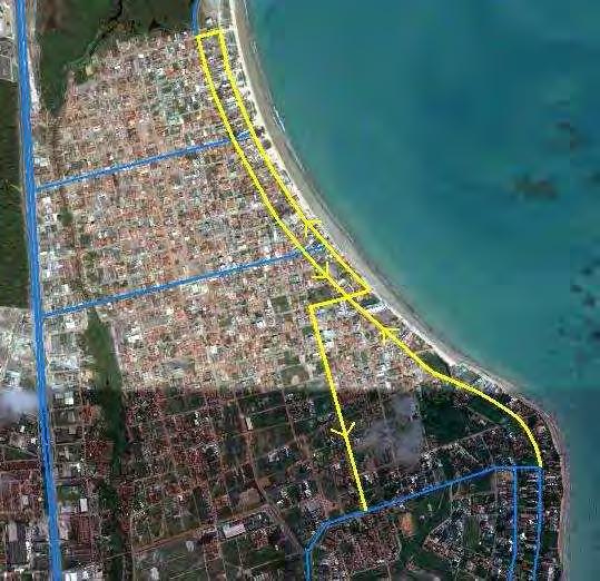 84 Figura 44: Binários litorâneos do norte do setor Bessa (em amarelo) (As linhas azuis são as outras artérias pavimentadas existentes) Fonte: Desenho da autora sobre imagem do Google Earth, 2009 Nos