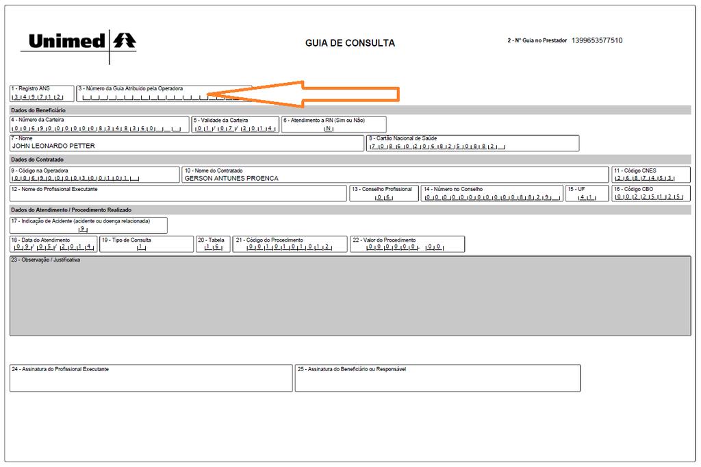 Figura 13 - Guia Não Autorizada A Guia Não Aprovada não terá preenchimento do campo 3 (Figura 13 Guia Não Aprovada). 4 SADT 4.