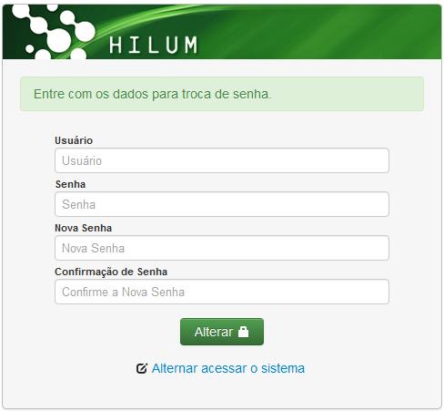 Figura 3 - Tela de Alteração de Senha Nessa tela deverá ser informado seu usuário, sua senha (senha atual), uma nova senha e novamente a nova senha para confirmar.