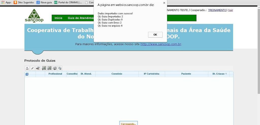 o websios e surgirá uma tela informando se as guias foram