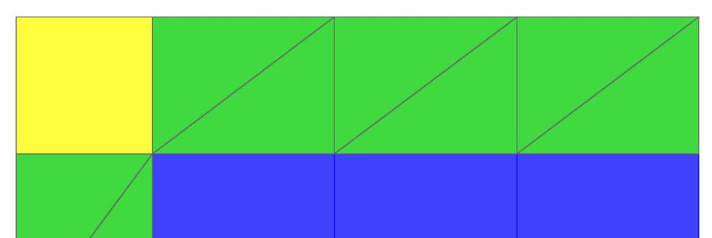 Ele é composto de 4 amarelas e 4 peças azuis; a área total dessas peças é 4 9 + 4 16 = 100 cm.