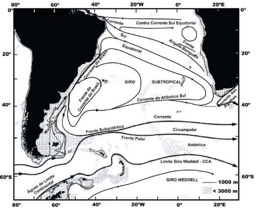 29 Figura 7 - Representação da circulação do Atlântico Sul contendo o Giro Subtropical do Atlântico Sul e formação da CB através da bifurcação da CSE. Fonte: CIRANO et al.