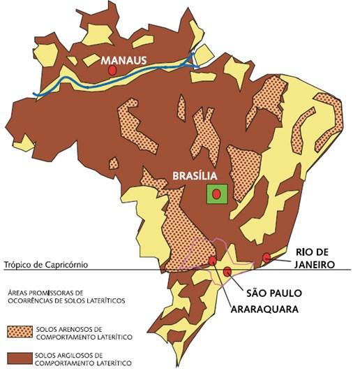 26 A Figura 05 apresentada por Villibor e Nogami (2009), ilustra áreas de ocorrência de solos laterítico arenosos (LA e LA ) e argilosos (LG ).Totalizando 65% do território brasileiro.