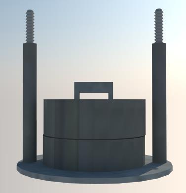 O molde de compactação, aproveitado da segunda proposta anterior de ensaio, é composto por duas partes (Figura 25). O cilindro inferior, rosqueado na base de aço, recebe o material de base granular.