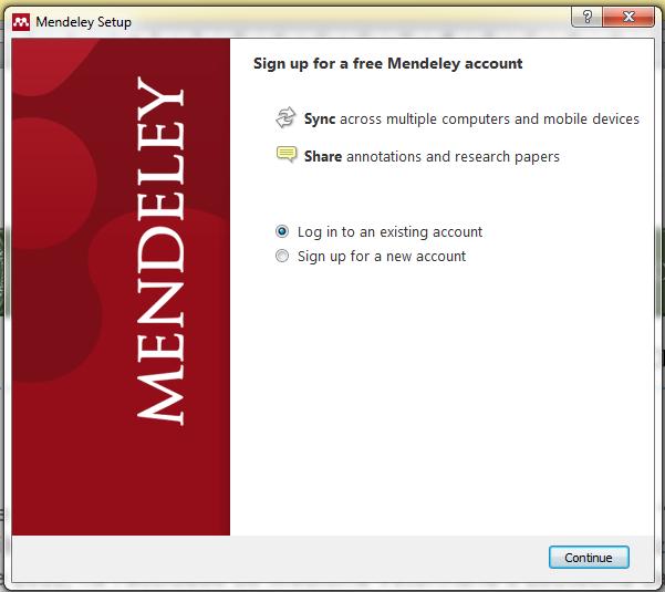 Mendeley Desktop Selecione a opção Log in