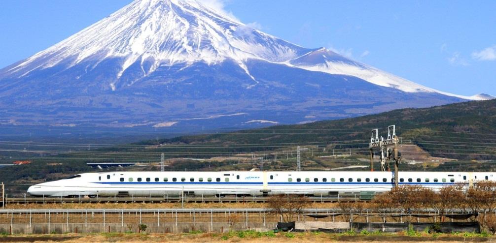 interligada por uma eficiente rede de transporte ferroviária. Nessa rede destaca-se o trem-bala (shinkansen).