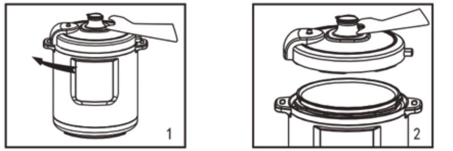 IV. COMO MONTAR E DESMONTAR 1. ABERTURA DA TAMPA Segure a tampa pela alça e gire-a no sentido horário para destravá-la (Figura 1). Levante-a pela alça (Figura 2)