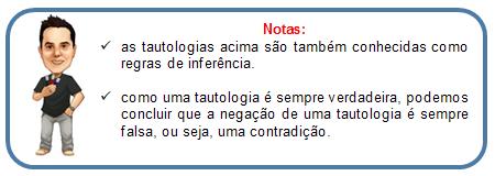 Você deverá construir as tabelas verdades para as proposições compostas acima e comprovar que elas realmente são tautologias, ou seja, na última coluna da tabela verdade teremos V V V V.