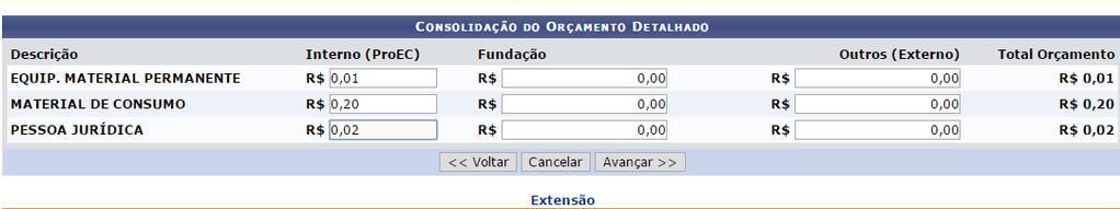 7. Orçamento consolidado Copie os valores da coluna Valor