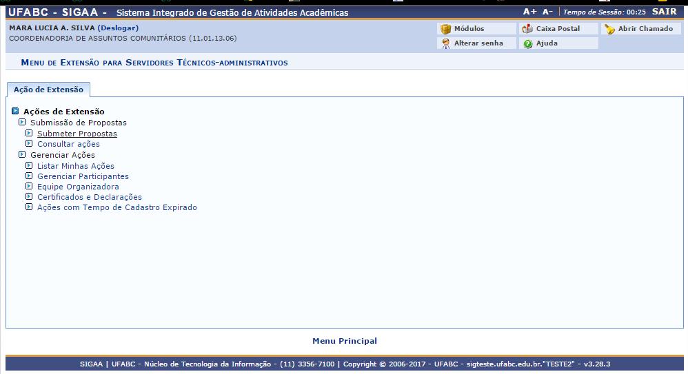 Informações Gerais > Ações de Extensão > Submeter Propostas Acessar Proposta com cadastro iniciado O sistema salva o cadastro