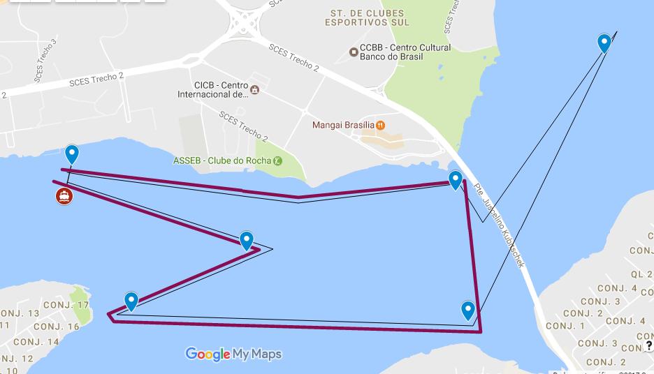 ANEXO A Percursos Oceano Percurso Curto - linha larga vermelha: Grupos Regata B RGS-DF e Regra de Cruzeiro DF, Flotilhas Fast 230 e Ranger 22.