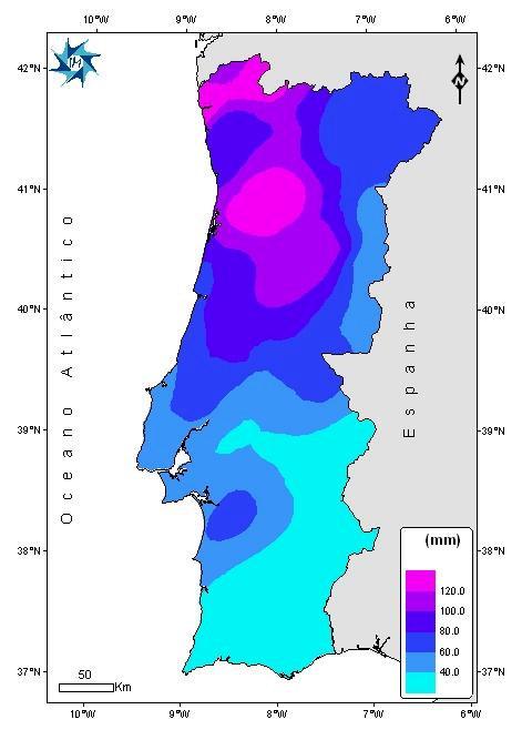 3. Precipitação Os valores da quantidade de precipitação no mês de Setembro variaram entre 12.8 mm em Faro e 191.