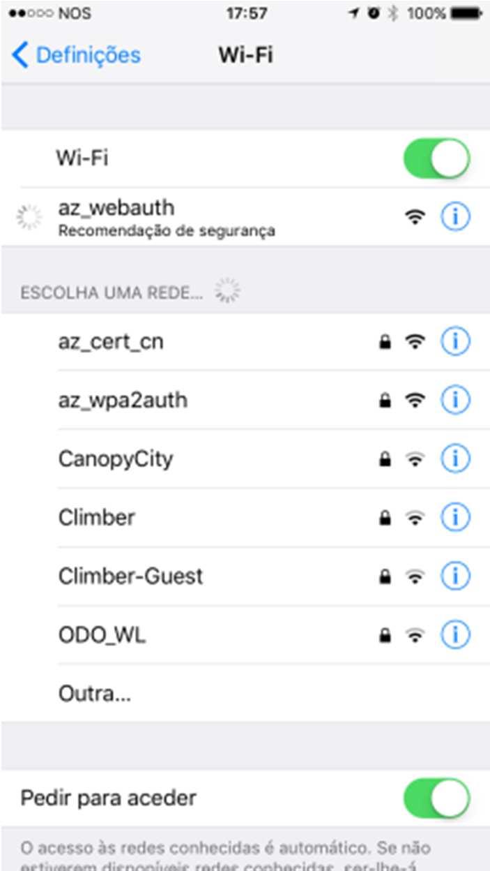 Serviço Visitas (az_webauth) Esta rede deverá ser usada por entidades que visitam as instalações da AZP e necessitam de aceder à internet.