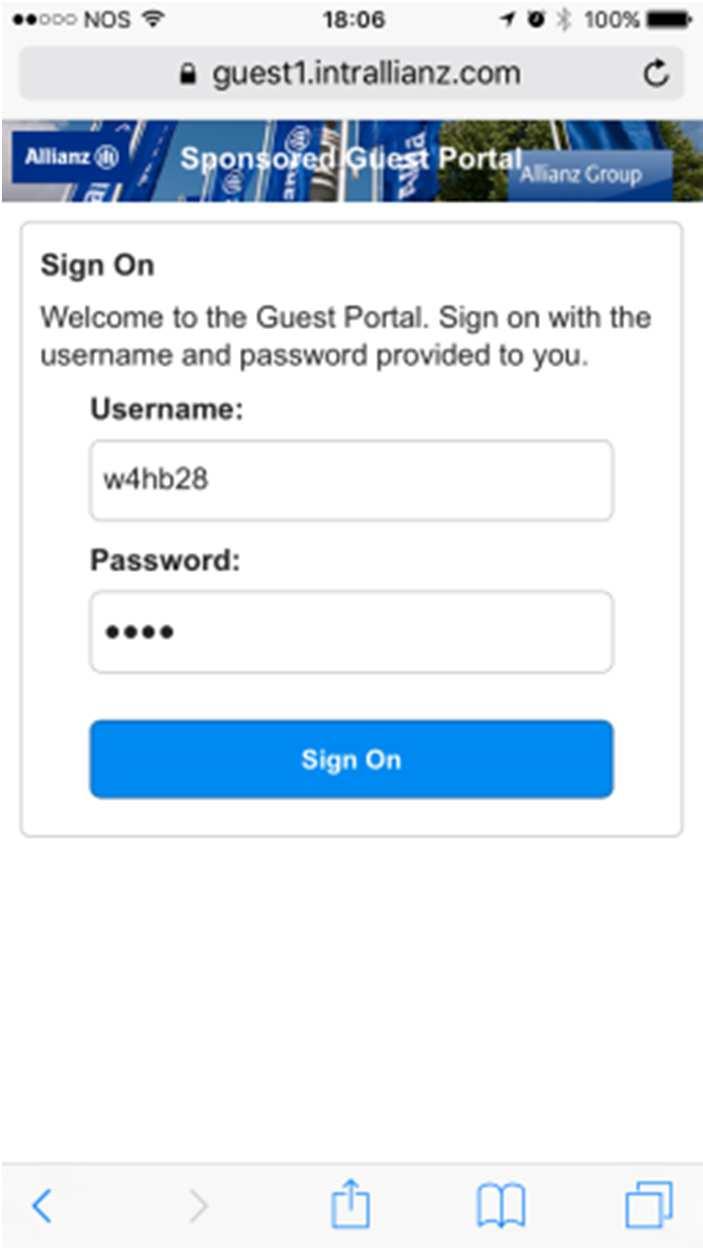 Neste portal a visita deverá introduzir as credencias disponibilizadas pela AZP, respeitando a capitalização (maiúsculas/minúsculas) informada para o utilizador e password.
