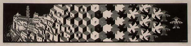 Motivação Escher: Metamorphosis (1937) - Drawing Hands
