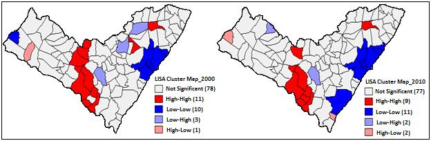 11 baixos valores na região leste de Alagoas apresentando clusters na região Maceió, indicando que a população dessa região tem a menor taxa de analfabetismo em nível estadual.