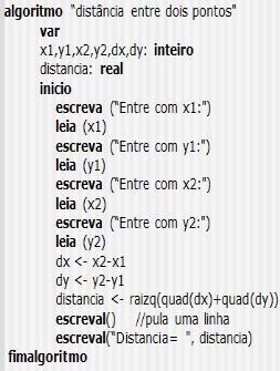 com y1: "); scanf("%d", &y1); printf("\nentre com x2: "); scanf("%d", &x2); printf("\nentre com y2: "); scanf("%d", &y2); dx=x2-x1; dy=y2-y1; distancia=sqrt(pow(dx,2)+pow(dy,2));