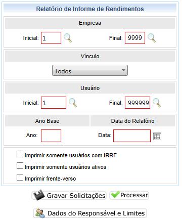 Outros filtros ainda são possíveis, tais como imprimir somente usuários com Imposto Renda Retido na Fonte, somente usuários ativos ou ainda imprimir o relatório em frente e verso.