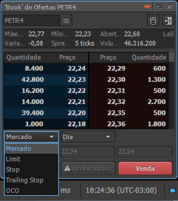 Principais funcionalidades Boleta de ordens Na plataforma ProTrader é possível enviar ordem