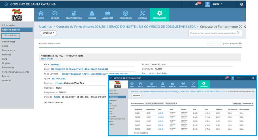 Cota item projeção de consumo Clique em abastecimentos