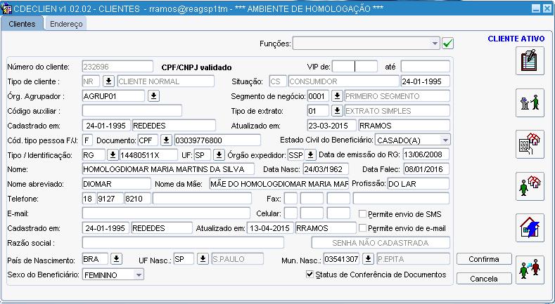 Funcionalidades - Cadastro Cliente Pessoa Física