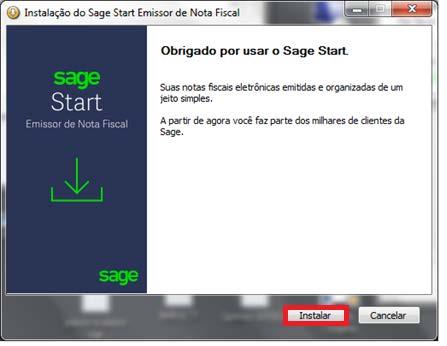 5. Após gerado o processo da instalação do Emissor, você é direcionado para processo de instalação do Sage Start PDV, se este módulo fizer parte do pacote adquirido, confirme a instalação.