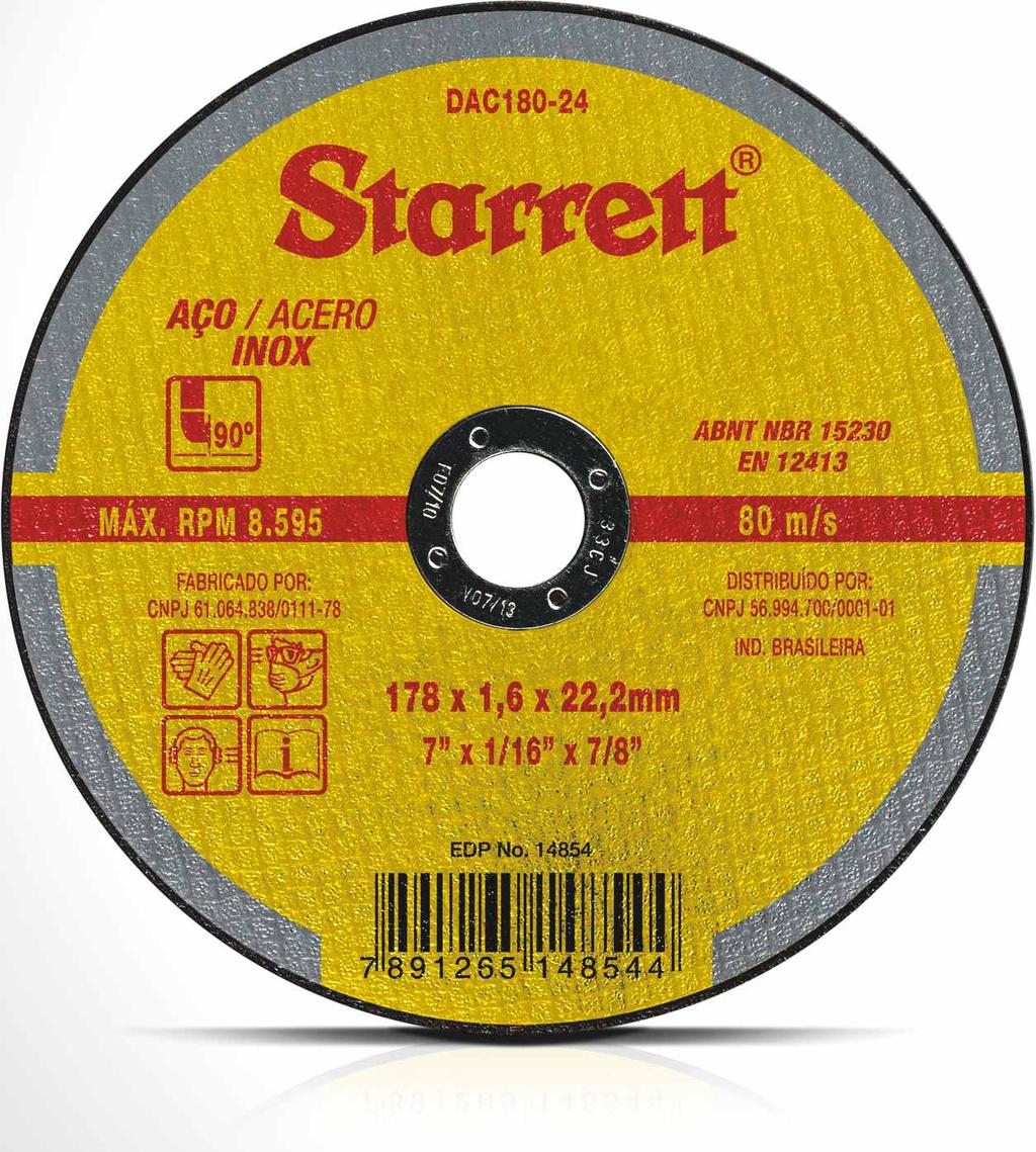DISCOS ABRASIVOS DE CORTE AÇO CARBONO E INOX MATERIAIS EM AÇO CARBONO E AÇO INOX, TAIS COMO TUBOS, CHAPAS, PERFIS, BARRAS E OUTROS MATERIAIS FERROSOS PRODUTO REFORÇADO COM 2 TELAS, PROPORCIONANDO