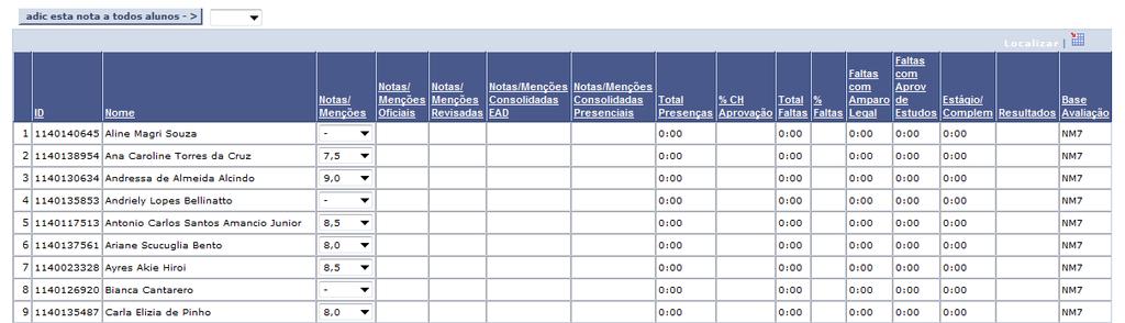 depois ajustar as notas dos alunos que utilizarão o prazo de 120 dias. Para os alunos que não entregaram TCC selecionar nota -.