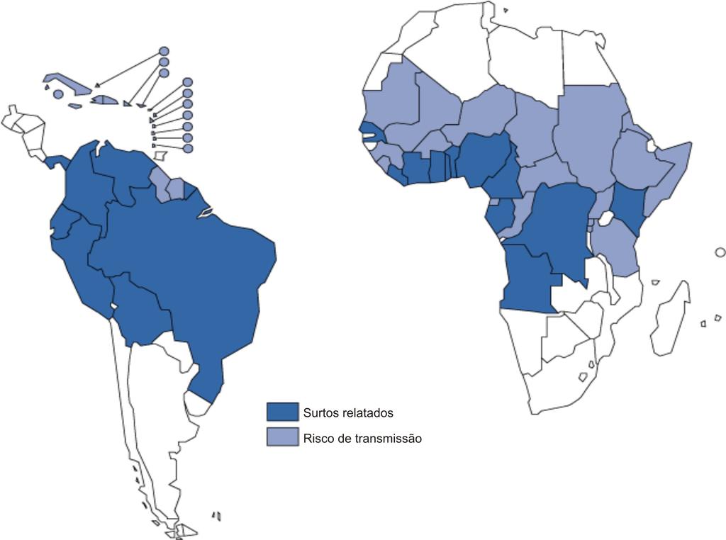 2. FEBRE AMARELA A febre amarela é doença febril aguda, de curta duração, de natureza viral, com gravidade variável, encontrada em países da África, das Américas Central e Sul (Figura 14).