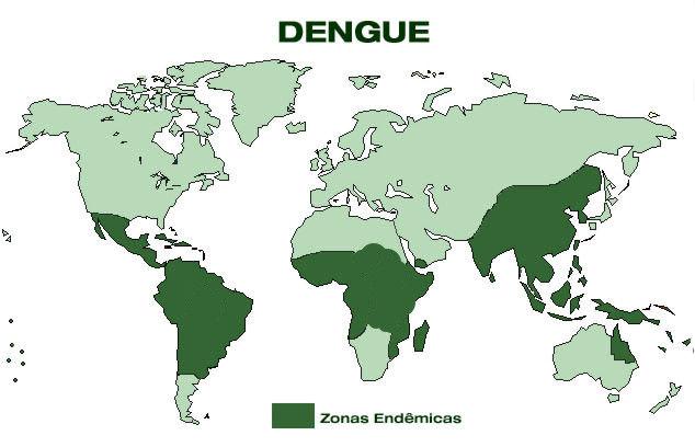 Figura 2. Distribuição de Dengue no mundo, 2008. Fonte: <images.google.com> Acessado em 23 de Novembro de 2009. Figura 3. Fêmeas de Aedes aegypti e Aedes albopictus (esquerda para direita).