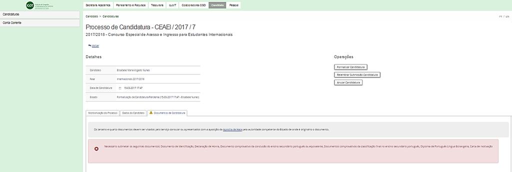 Para iniciar o processo de carregamento de dados, deve clicar em e finda a inserção dos dados em falta, clicar em. NOTAS: a) Os campos com o são de preenchimento obrigatório.