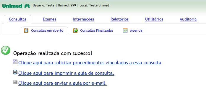 Solicitação vinculada à consulta Após confirmar a consulta será possível visualizar os links abaixo com as