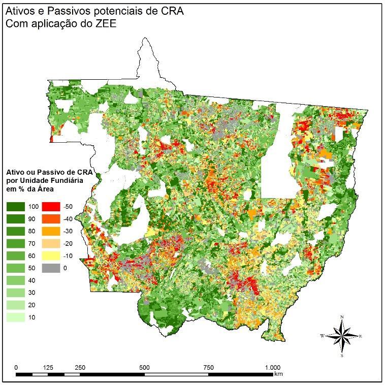 FIGURA 3 - ATIVOS E PASSIVOS POTENCIAIS DE CRA, SEM E COM APLICAÇÃO DA FLEXIBILIZAÇÃO DO ZEE Análise por categorias fundiárias As propriedades já cadastradas no SIMLAM em áreas de Floresta possuem