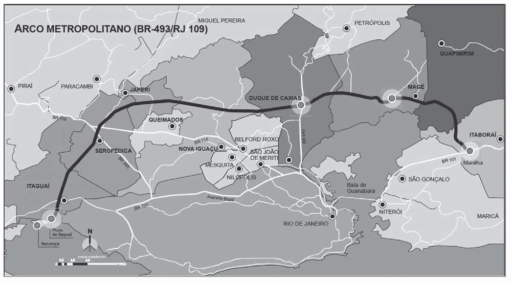 Questão n o 1 (valor: 3,0 pontos) PROVA DISCURSIVA GEOGRAFIA O Arco Metropolitano é uma das obras de infraestrutura de transportes mais impactantes que o Rio de Janeiro vem recebendo nos últimos anos.