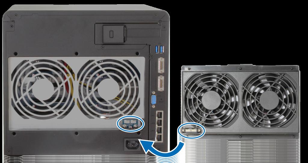 Para substituir o módulo de ventilador do sistema: 1 Desligue o DiskStation. Desconecte todos os cabos ligados ao DiskStation para evitar possíveis danos.