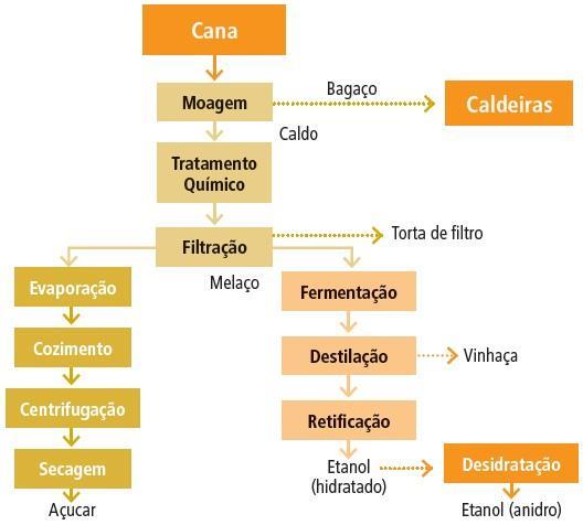 A figura 2 retrata as principais etapas para obtenção do açúcar e álcool etílico.