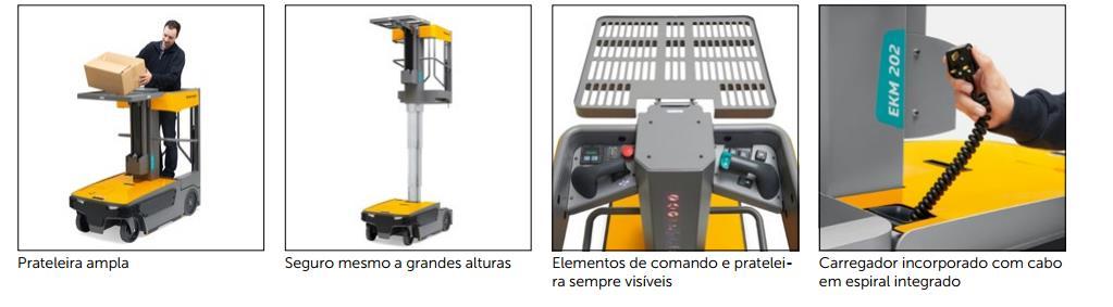 Platafrma Elevatória Elétrica Mastr: EKM 202 Aplicaçã Utilizaçã interir Picking de pequens vlumes até a 3º nível de estanteria Tarefas ligeiras de manutençã e rganizaçã ( cm pr