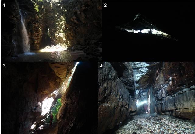 Figura 2: 1: Buraco do Padre (foto: Heder Rocha); 2: Abismo Cercado Grande II; 3: Gruta Macarrão; 4: Caverna da Zé.